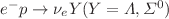 $ e^-p \rightarrow \nu_e Y(Y=\Lambda,\Sigma^0)$