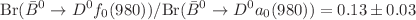$$\text {Br}(\bar{B}^{0}\rightarrow D^0 f_{0}(980))/\text {Br}(\bar{B}^{0}\rightarrow D^0 a_{0}(980))=0.13 \pm 0.03$$